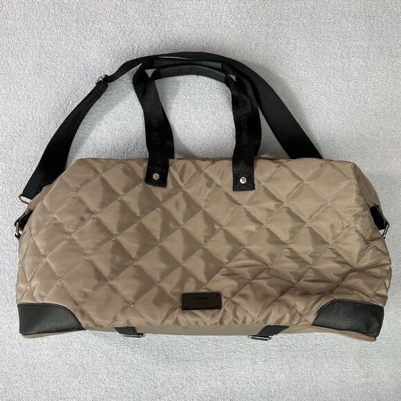 Steve Madden Bamos Quilted Duffel Bag Women's Large Taupe Weekender Tote Bag - Picture 3 of 16